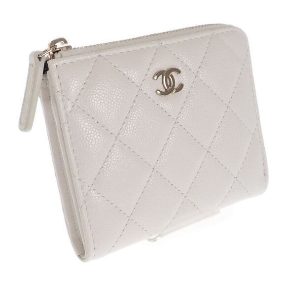 Chanel Small Wallet Ap3999 Coin Case Caviar Skin White Gold Hardware Ladies [A - Picture 1 of 10